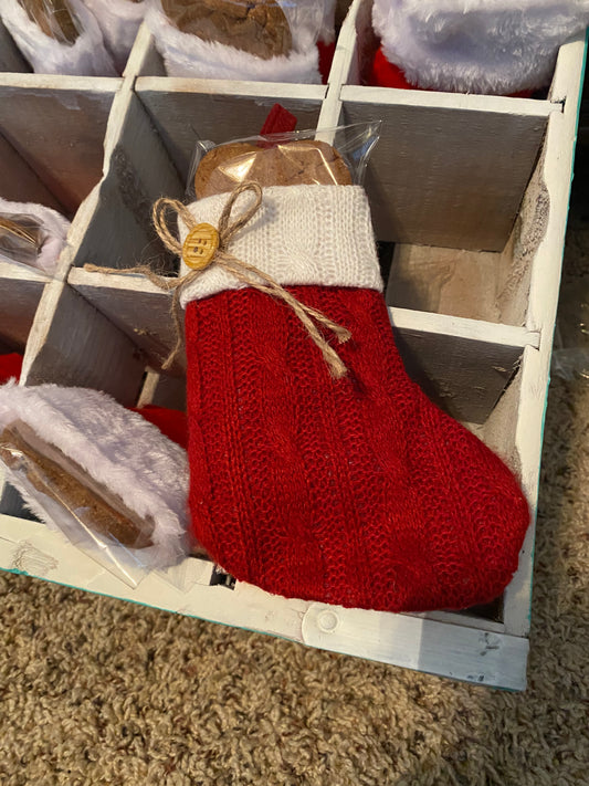 Festive Patterned Christmas Stocking with Peanut Butter Bone